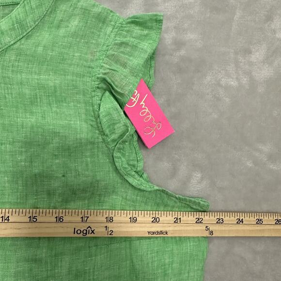 Lilly Pulitzer Briette Button Down Top Seacoast Linen Gecko Green Women’s XL - Picture 6 of 13